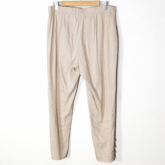 J.Jill Linen Blend Pants Tan Button Hem Pull On Size M Coastal Grandma - Picture 2 of 12